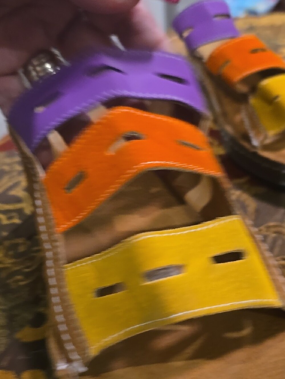 Women’s Multistrap Slide Sandals in Yellow, Orange & Purple - Picture 5 of 6